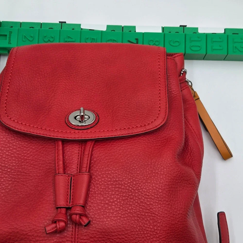 Coach Park Mini Backpack Red Pebbled Leather Turnlock F24385 Classic Drawstring